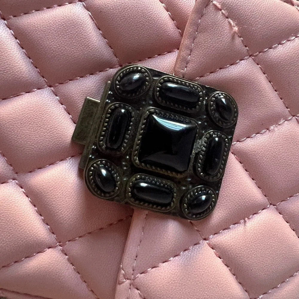 Elegant Pink Quilted Crossbody Passport and iPhone Case w/Chain Strap